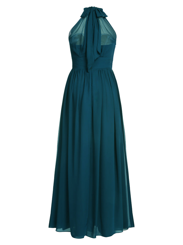 1950s Chiffon Sleeveless Solid Vintage Dress