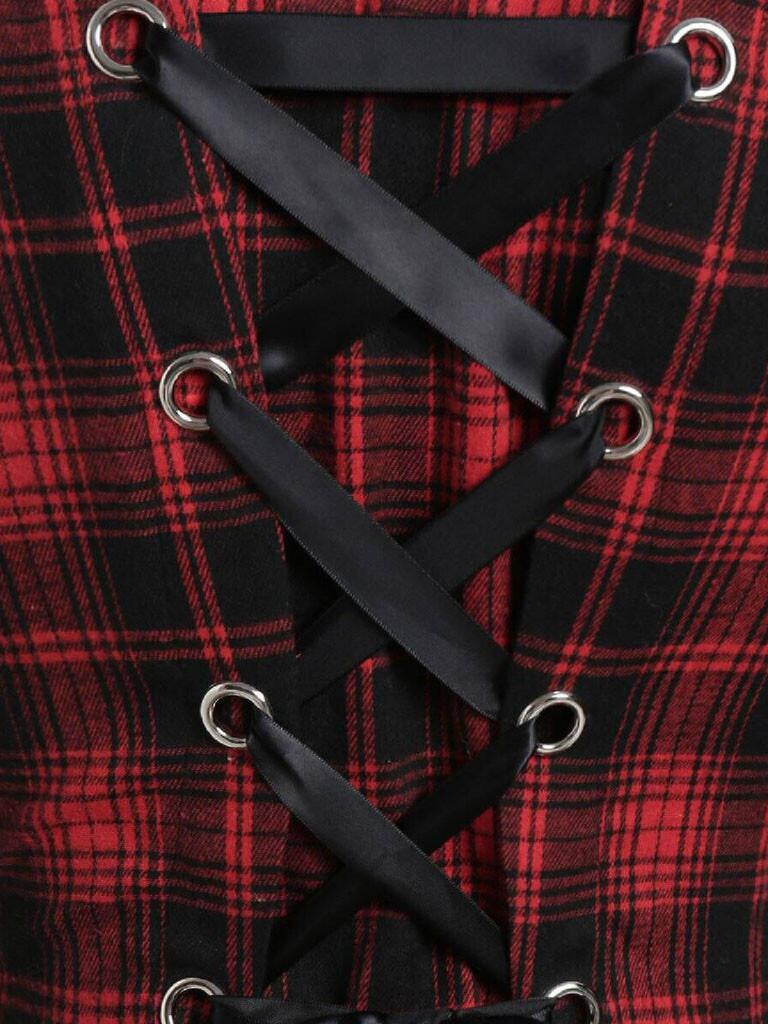 Red 1950s Plaid Long Sleeves Coat Dress