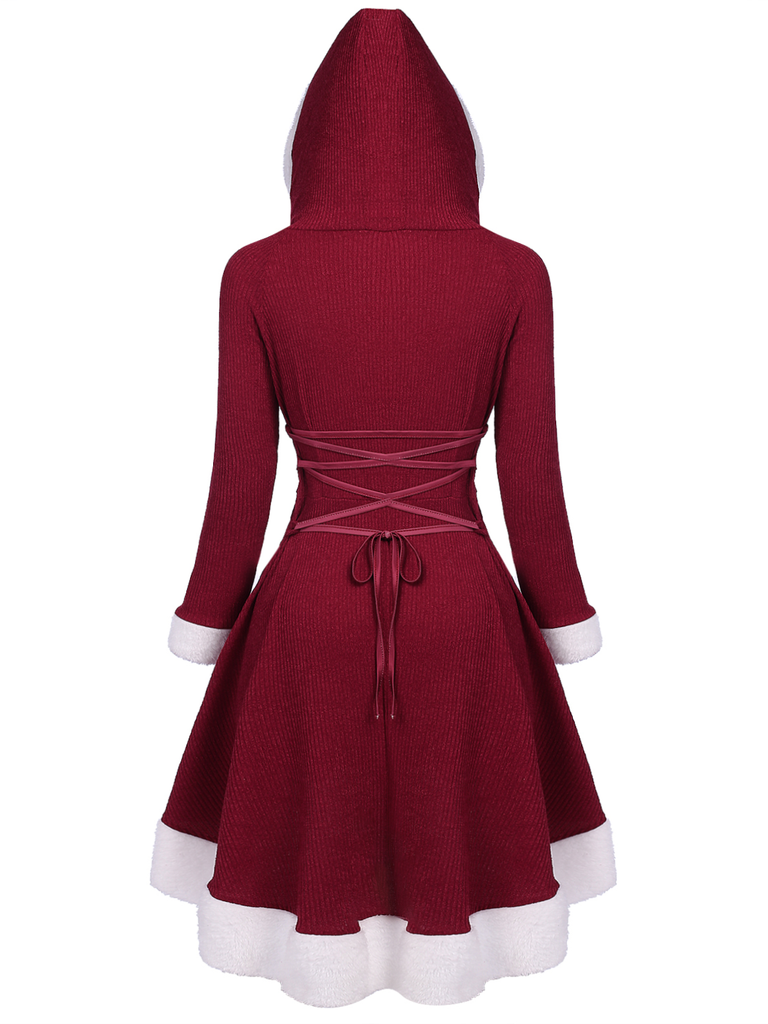 1950s Furry Patchwork Solid Lace-up Dress