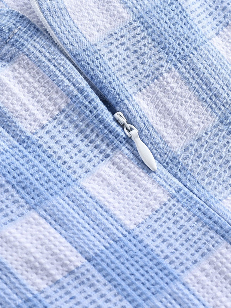 Blue 1950s Spaghetti Strap Plaid Dress