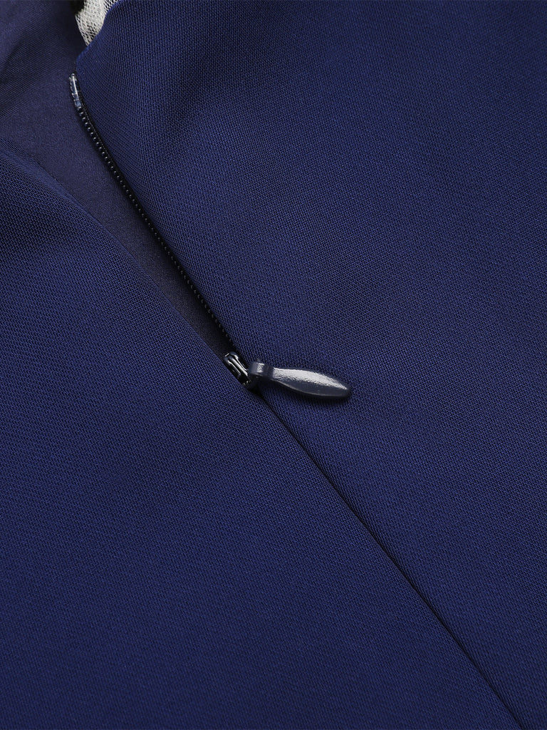 Dark Blue 1960s Patchwork Pencil Dress