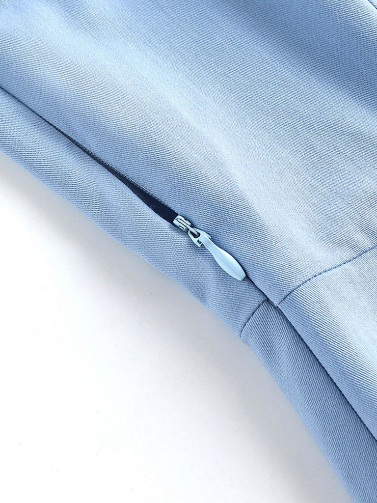 Blue 1950s Pocket Button Solid  Dress