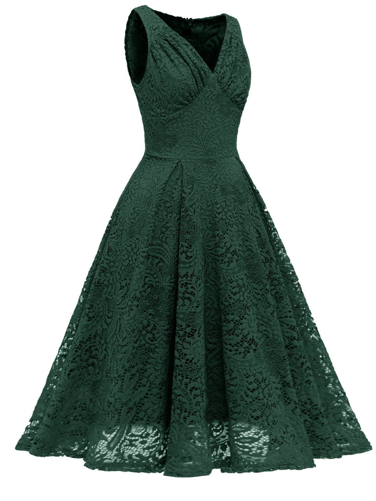 1950s Floral Lace Solid Swing Dress