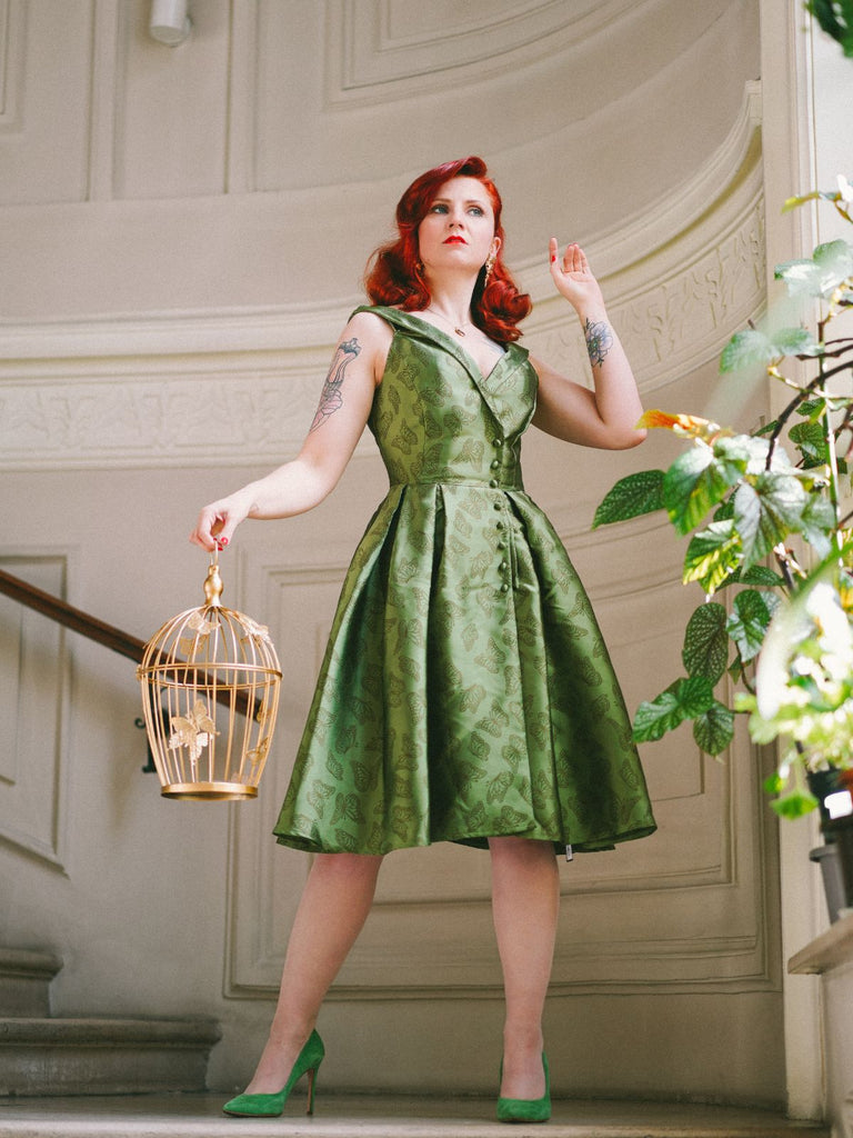 Green 1950s Off-Shoulder Vintage Dress