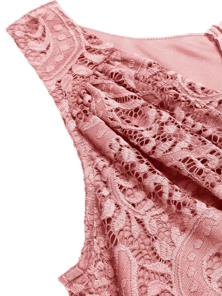 1950s Floral Lace Solid Swing Dress