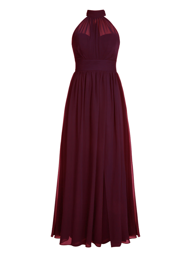 1950s Chiffon Sleeveless Solid Vintage Dress