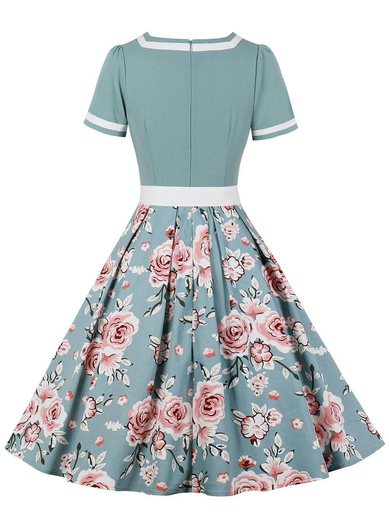 1950s Floral Patchwork Swing Dress