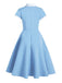 Blue 1950s Pocket Button Solid  Dress