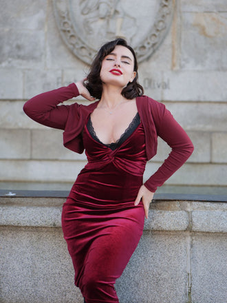 2PCS Wine Red 1960s Velvet Bodycon Dress