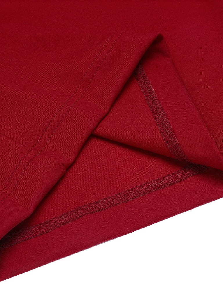 Wine Red 1930s V-neck Solid Wrap Jumpsuit