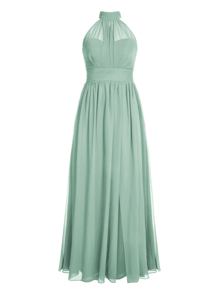 1950s Chiffon Sleeveless Solid Vintage Dress