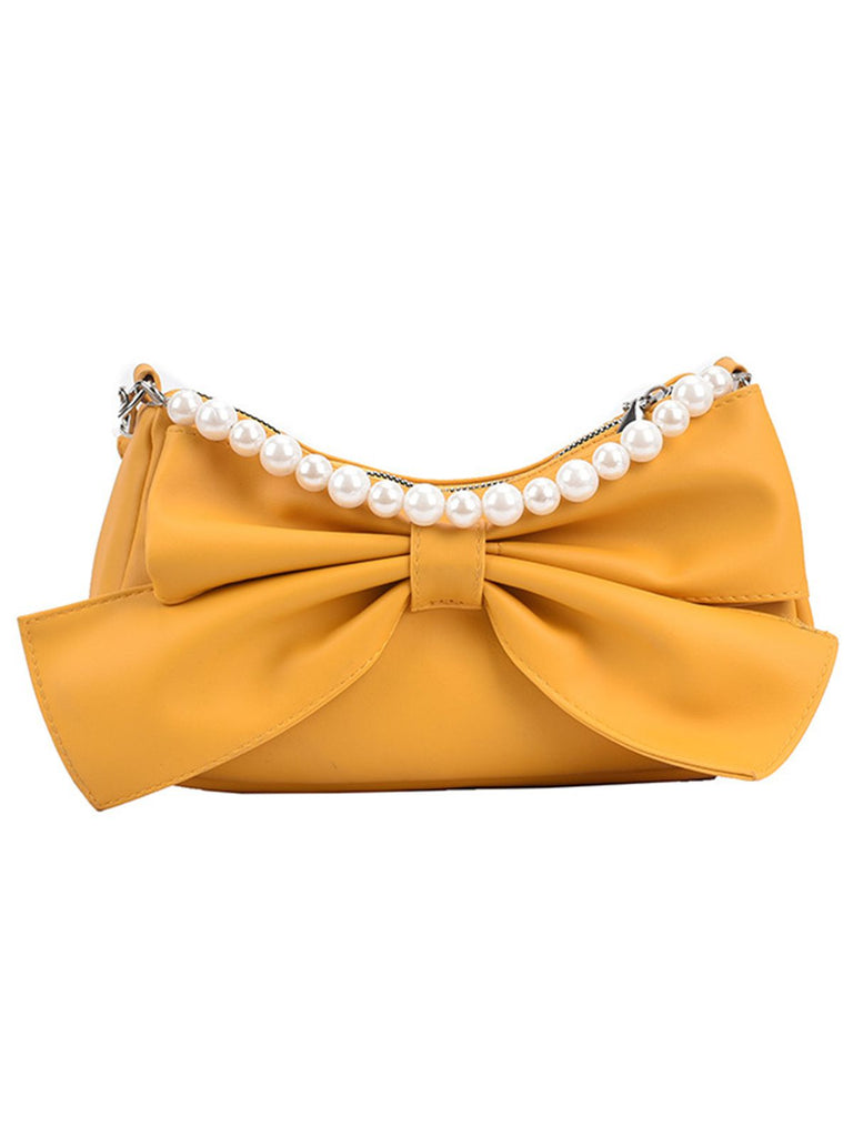 Retro Bowknot Pearl Solid Underarm Bag