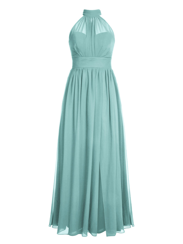 1950s Chiffon Sleeveless Solid Vintage Dress
