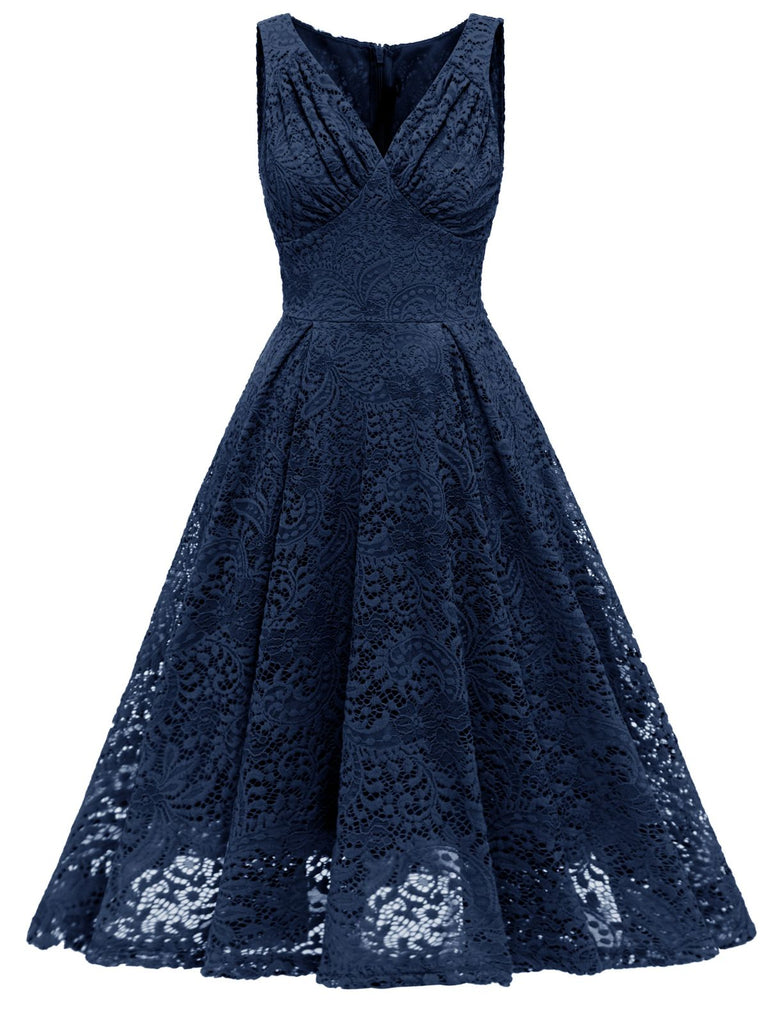 1950s Floral Lace Solid Swing Dress