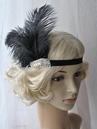 Black 1920s Feather Flapper Headband