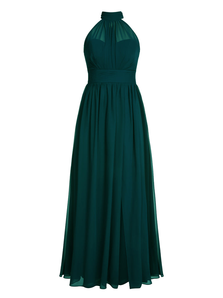 1950s Chiffon Sleeveless Solid Vintage Dress