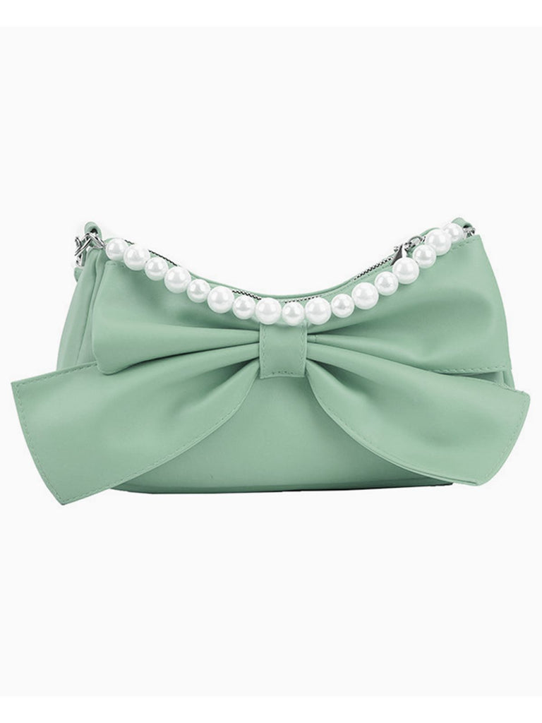 Retro Bowknot Pearl Solid Underarm Bag