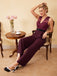 Wine Red 1930s Polka Dot Belt Jumpsuit