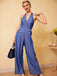 Blue 1930s Button Halter Solid Jumpsuit