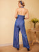 Blue 1930s Button Halter Solid Jumpsuit