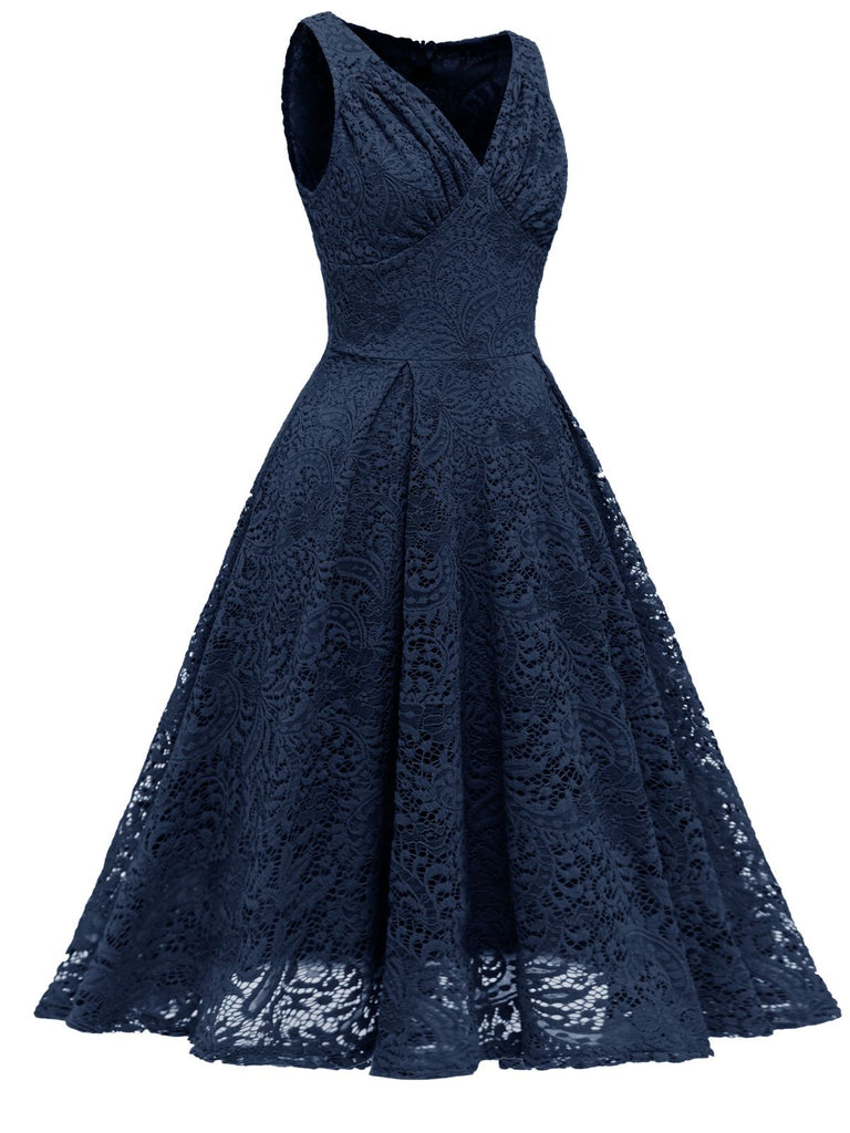 1950s Floral Lace Solid Swing Dress