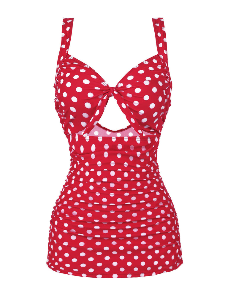 Red 1940s Polka Dot Strap One-Piece Swimsuit | Retro Stage
