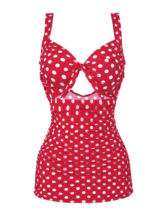 Red 1940s V-Neck Solid One-piece Swimsuit – Retro Stage - Chic Vintage ...