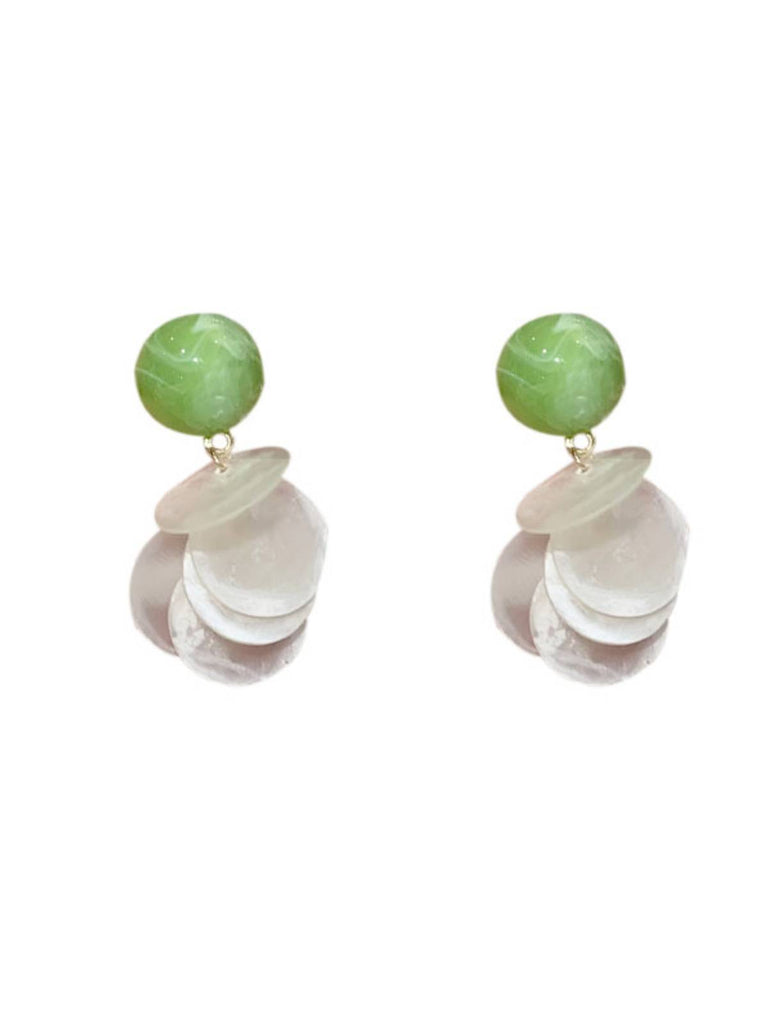 Retro Green Shell Slices Stud Earrings