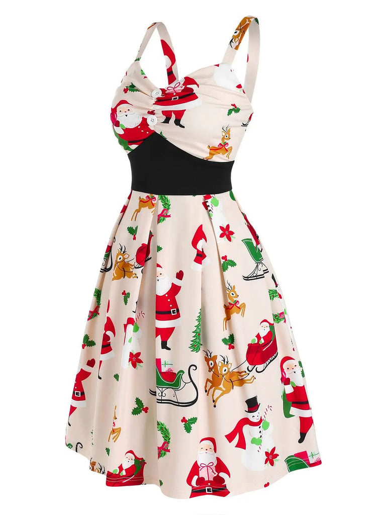 1950s Christmas Strap Button Swing Dress