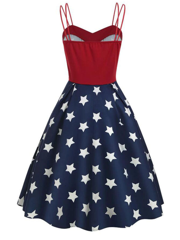 Navy Blue 1950s Stars Spaghetti Strap Dress | Retro Stage