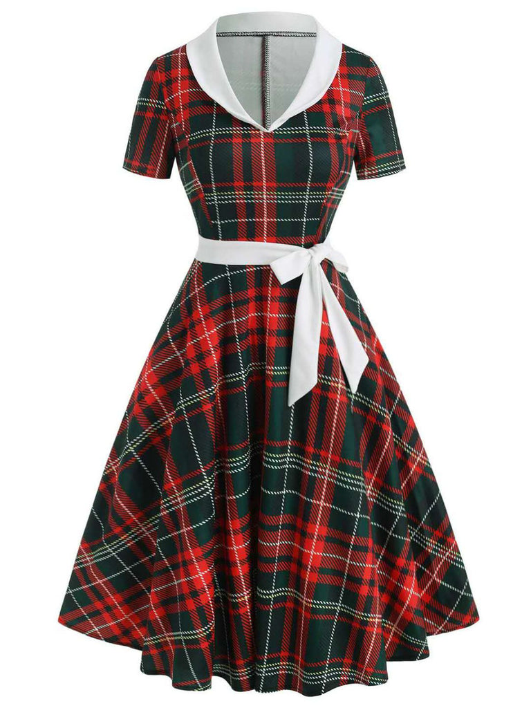 Red 1950s Plaid Bow Swing Dress | Retro Stage
