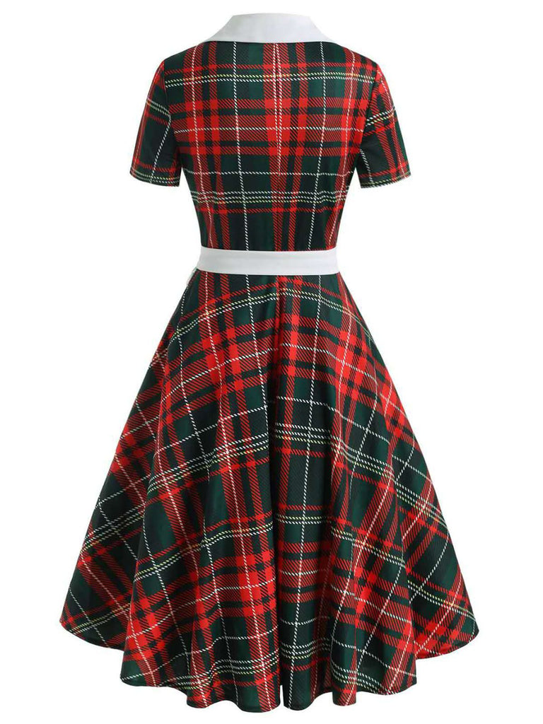 Red 1950s Plaid Bow Swing Dress