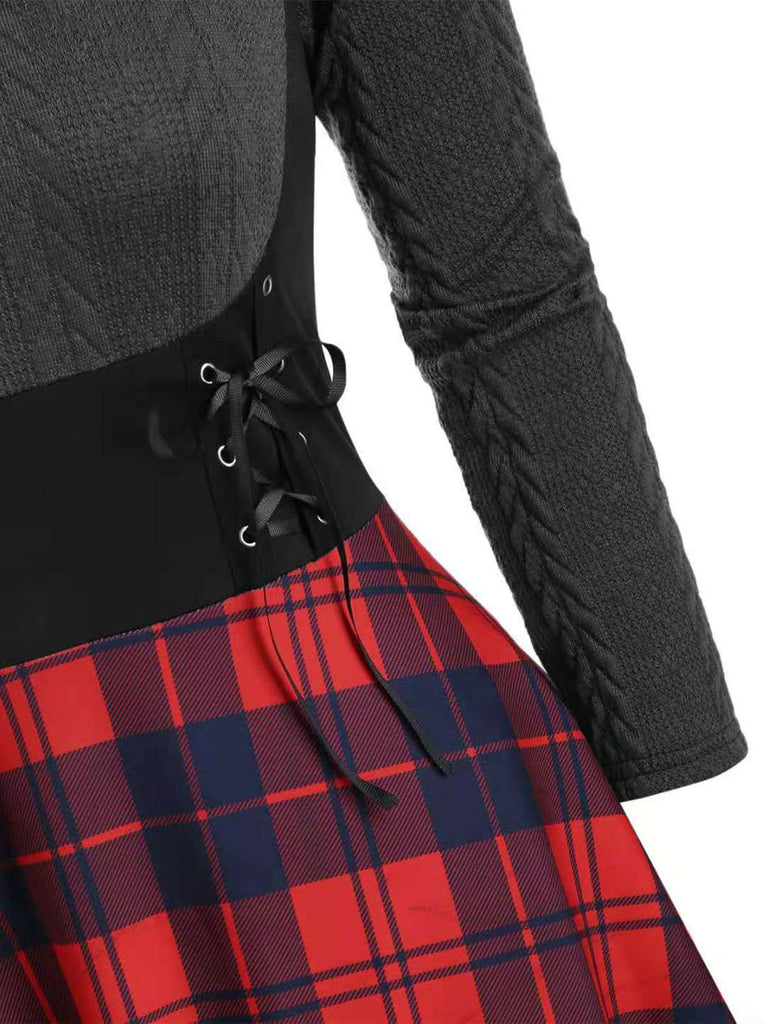 Plaids 1950s Off Shoulder Knitted Dress