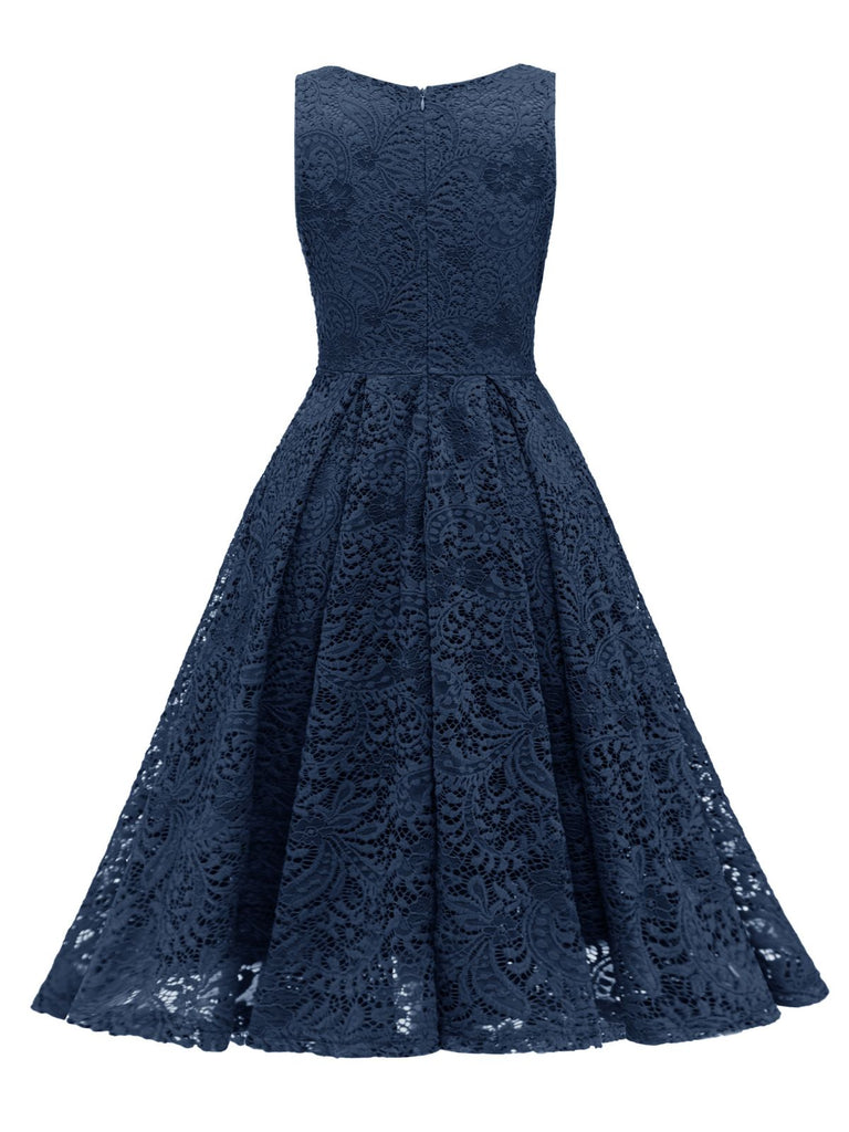 1950s Floral Lace Solid Swing Dress
