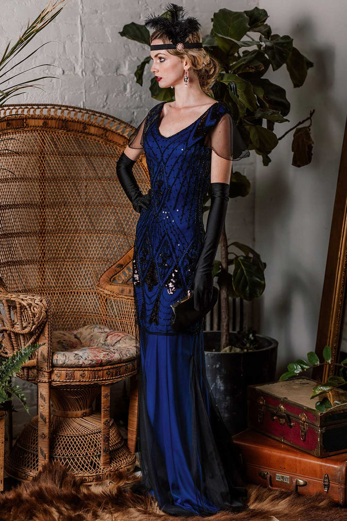 1920s Sequined Maxi Flapper Dress