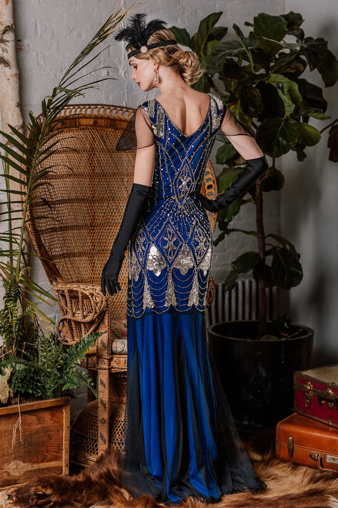 [US Warehouse] Blue 1920s Sequined Maxi Flapper Dress