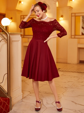 1950s Lace Off Shoulder Dress