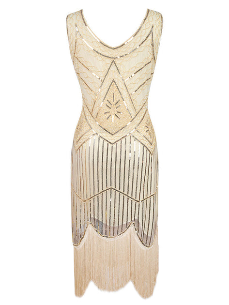 [US Warehouse] Apricot 1920s Beaded Sequin Flapper Dress