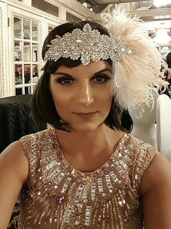 Apricot 1920s Feather Flapper Headband — vintage elegance for the modern woman