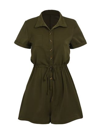 Army Green 1950s Solid Lace-up Romper: timeless style reimagined