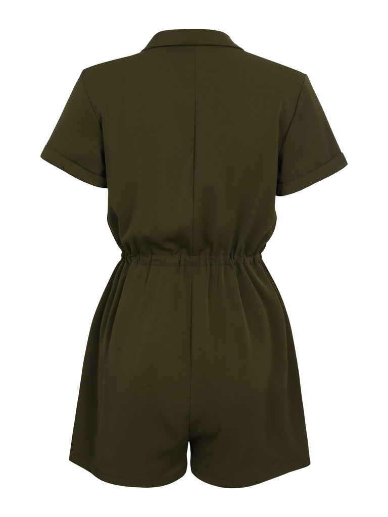 Army Green 1950s Solid Lace-up Romper: timeless style reimagined