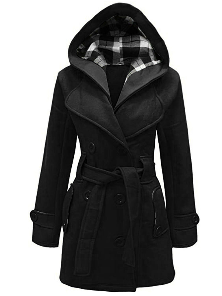 Retro Solid Belt Double-breasted Coat
