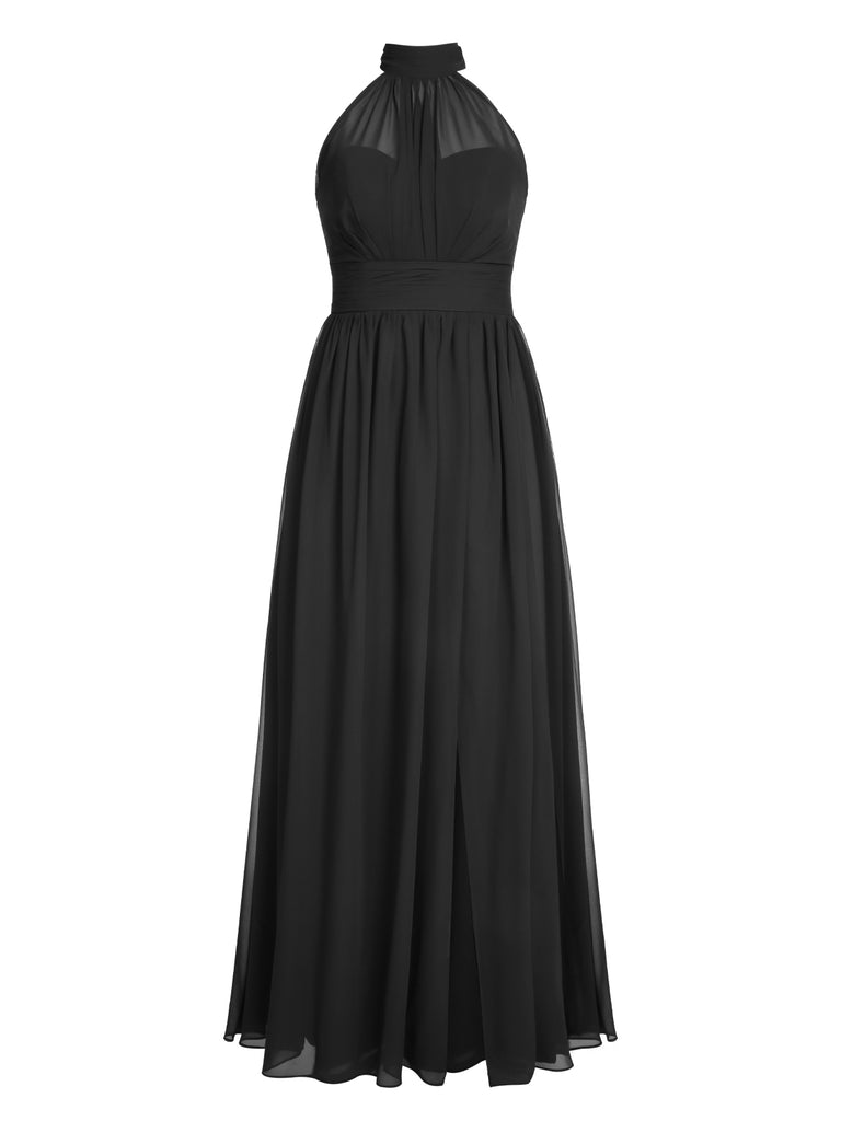 1950s Chiffon Sleeveless Solid Vintage Dress