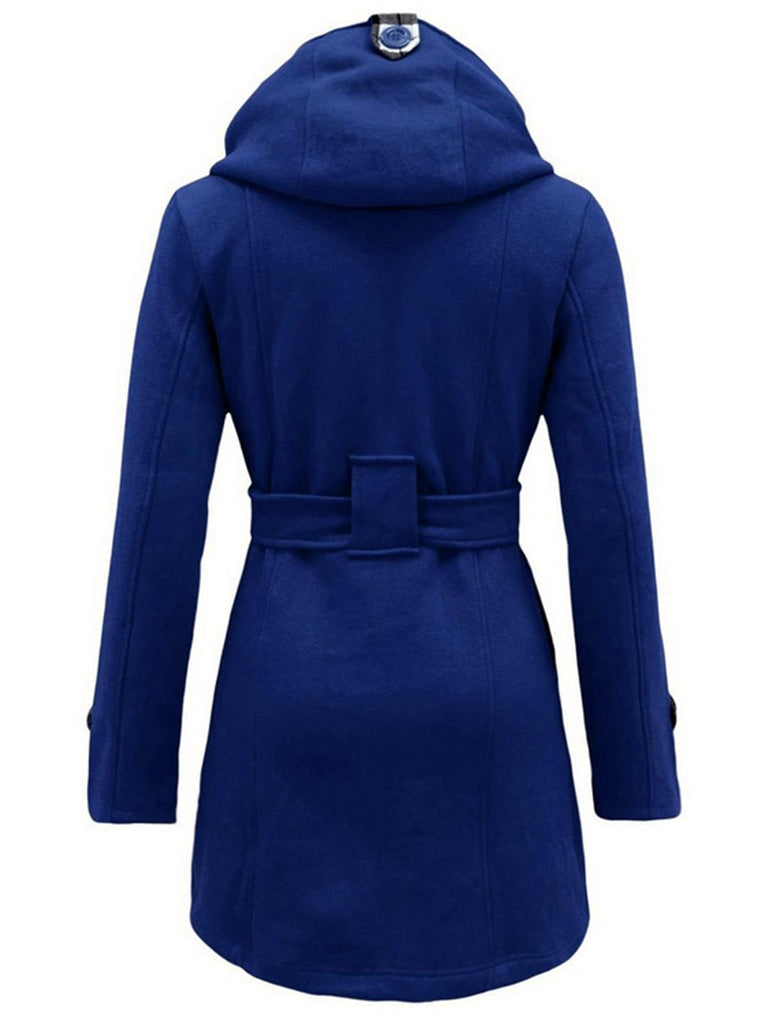 Retro Solid Belt Double-breasted Coat