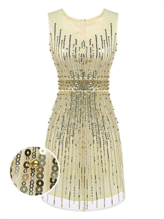 Beige 1920s Sequined Embellished Dress: timeless style reimagined