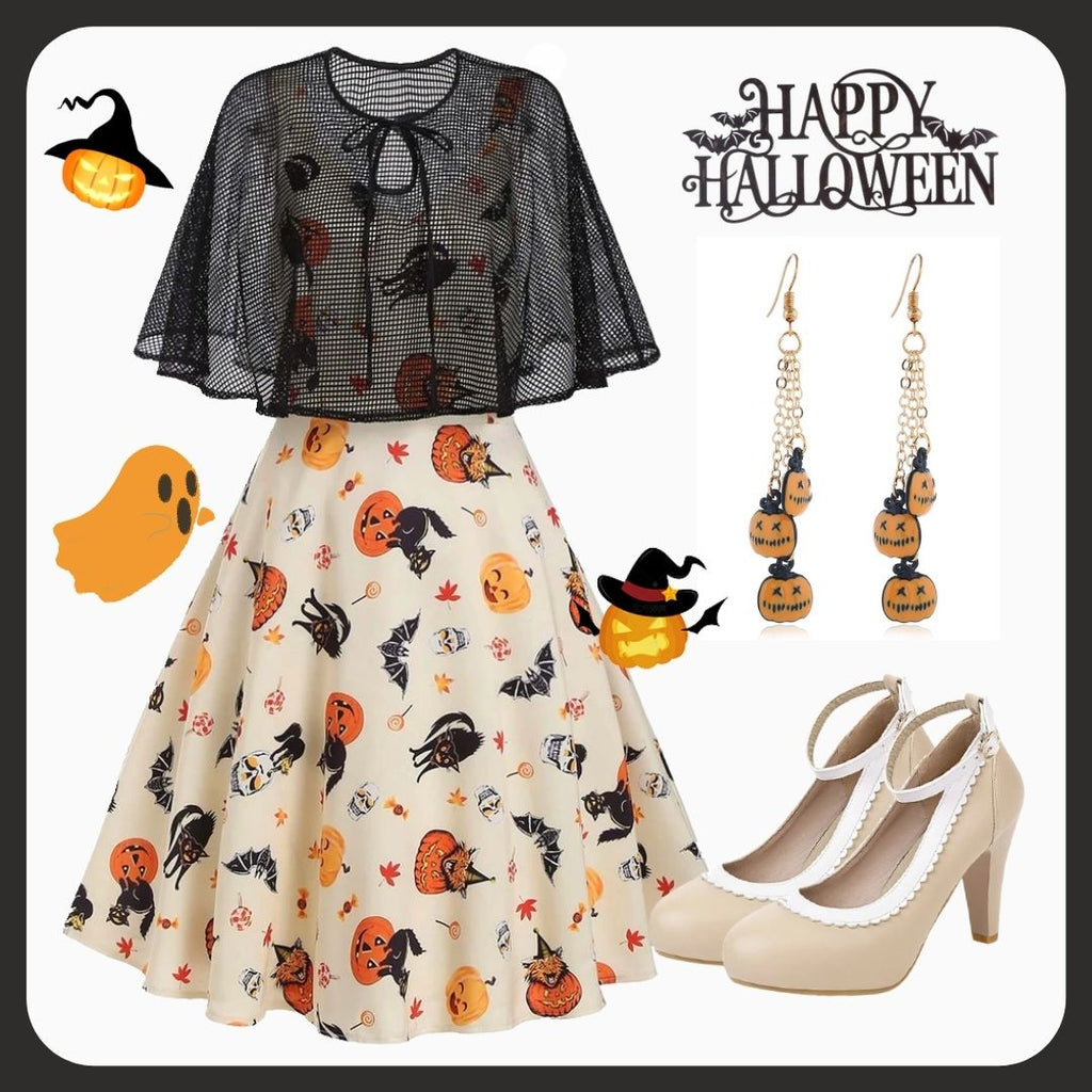 Beige 1950s Halloween Cap Costume Dress: timeless style reimagined