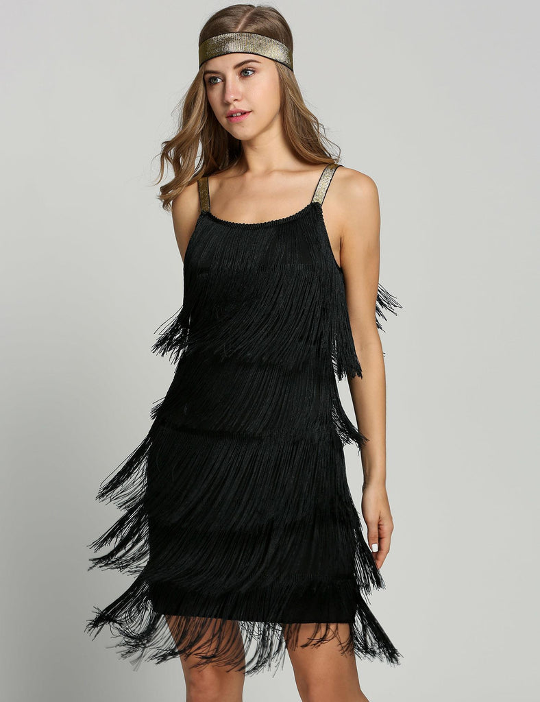 US Warehouse] Belted Black 1920s Fringe Gatsby Dress