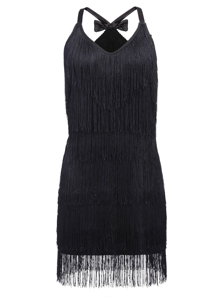 Black 1920s Back Bow Tassel Flapper Dress: timeless style reimagined