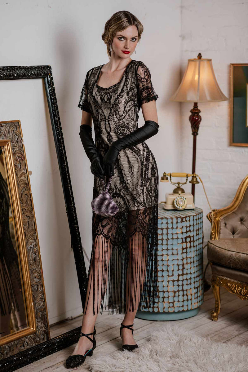 1920s lace dress [US Warehouse] Black Fringe Flapper whiteblack Light Green Ball Gown Dresses Length Select Your Size by Height:Doctoral Gown - 6'6