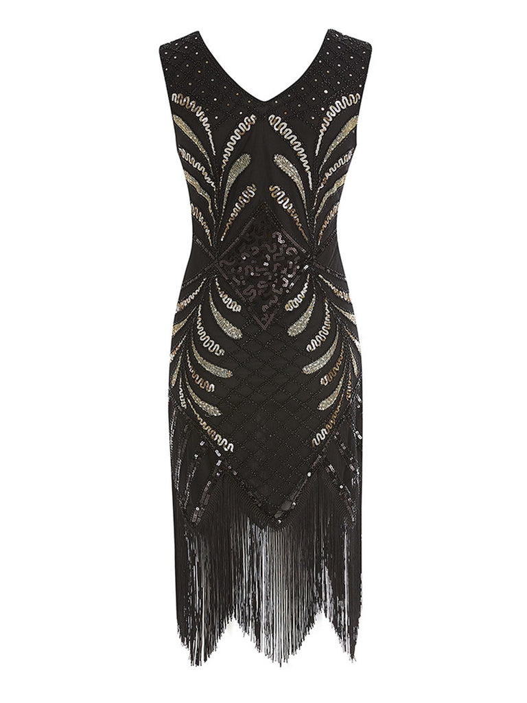 Black 1920s Sequin Fringed Gatsby Dress: timeless style reimagined
